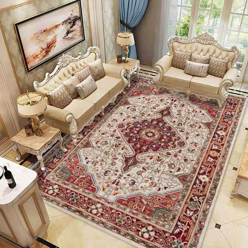 Skorter | Beautiful Floral Pattern Carpet Multicolor Moroccan Style Carpet Polyester Non-Slip Washable Stain Resistant Carpet for Room