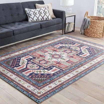 Skorter | Beautiful Floral Pattern Carpet Multicolor Moroccan Style Carpet Polyester Non-Slip Washable Stain Resistant Carpet for Room