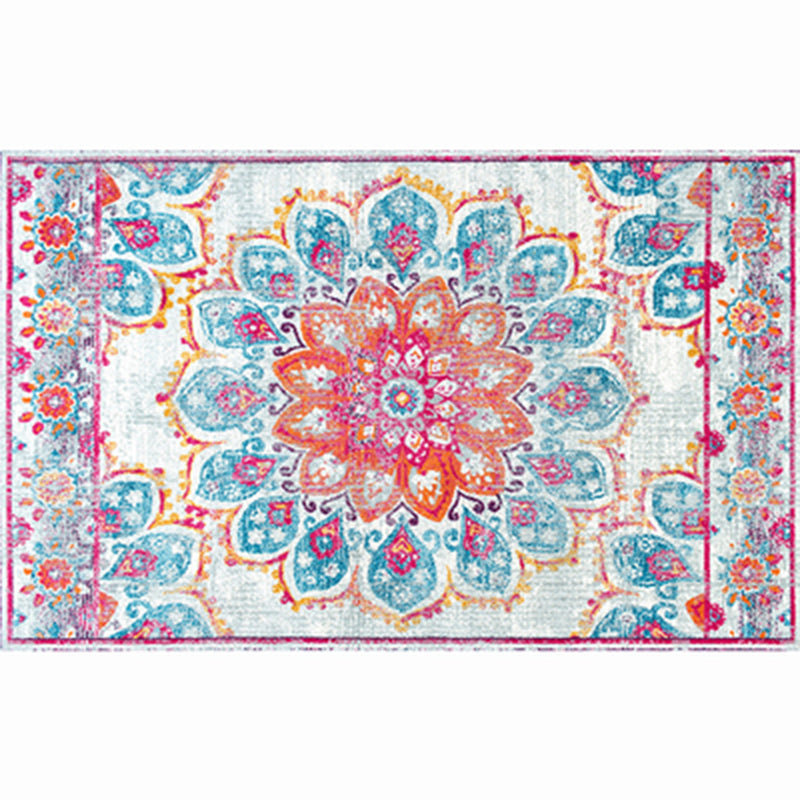 Skorter | Beautiful Floral Pattern Carpet Multicolor Moroccan Style Carpet Polyester Non-Slip Washable Stain Resistant Carpet for Room