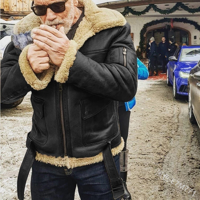 Herrjacka i autentisk lammskinn med fodrad ståkrage Skorter