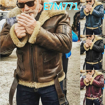 Herrjacka i autentisk lammskinn med fodrad ståkrage Skorter