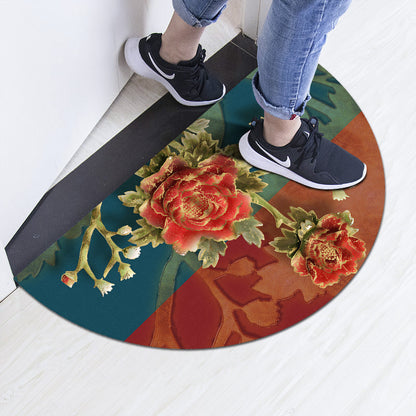Skorter | Chinoiserie Printed Rug Multi Colored Polypropylene Carpet Anti-Slip Back Pet Friendly Stain Resistant Rug for Door
