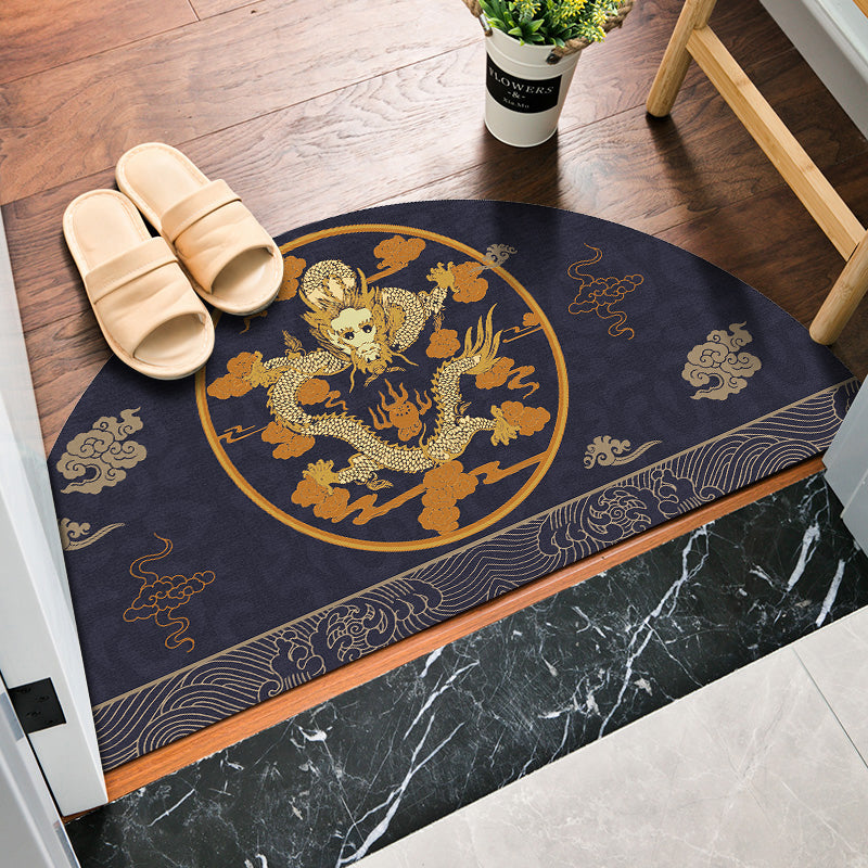 Skorter | Chinoiserie Printed Rug Multi Colored Polypropylene Carpet Anti-Slip Back Pet Friendly Stain Resistant Rug for Door