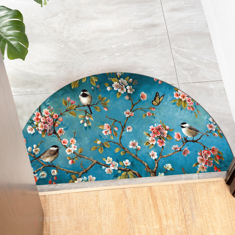 Skorter | Chinoiserie Printed Rug Multi Colored Polypropylene Carpet Anti-Slip Back Pet Friendly Stain Resistant Rug for Door