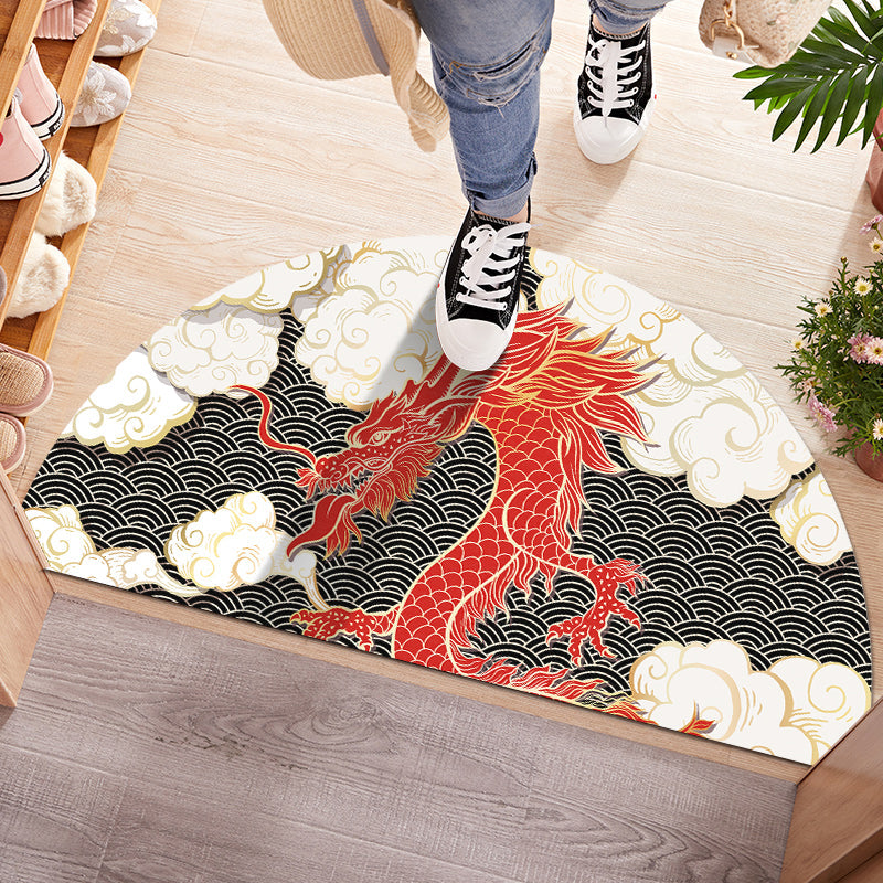 Skorter | Chinoiserie Printed Rug Multi Colored Polypropylene Carpet Anti-Slip Back Pet Friendly Stain Resistant Rug for Door