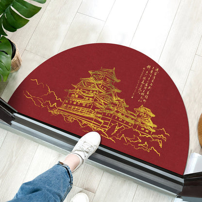 Skorter | Chinoiserie Printed Rug Multi Colored Polypropylene Carpet Anti-Slip Back Pet Friendly Stain Resistant Rug for Door