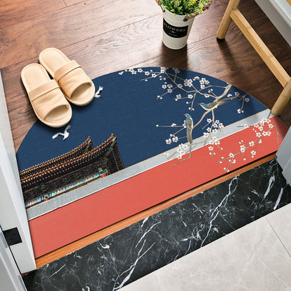 Skorter | Chinoiserie Printed Rug Multi Colored Polypropylene Carpet Anti-Slip Back Pet Friendly Stain Resistant Rug for Door