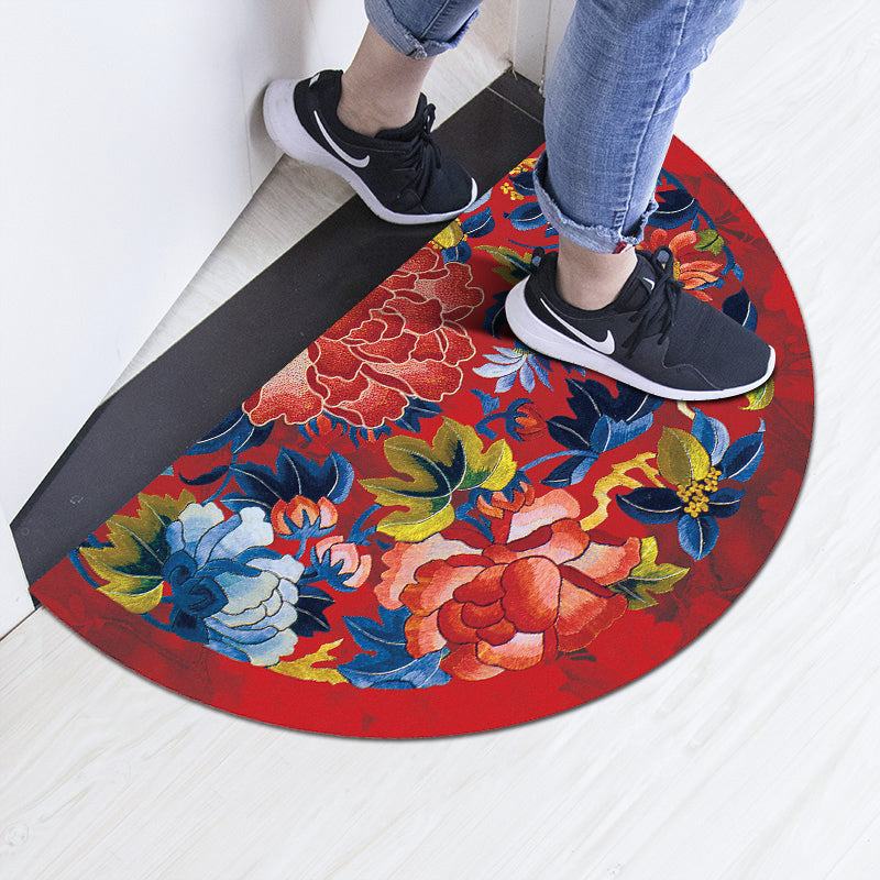 Skorter | Chinoiserie Printed Rug Multi Colored Polypropylene Carpet Anti-Slip Back Pet Friendly Stain Resistant Rug for Door