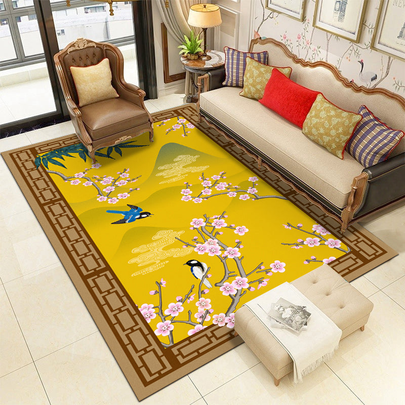 Skorter | Chinese Landscape Drawing Print Rug Multicolored Polyester Rug Non-slip Pet-friendly Stain-resistant Rug for Lounge