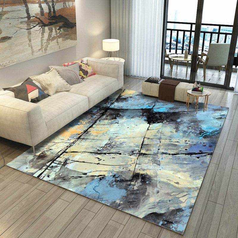 Skorter | Asian Abstract Painting Carpet Multi-Color Polypropylene Area Rug Machine Washable Non-Slip Back Stain Resistant Rug for Large Room