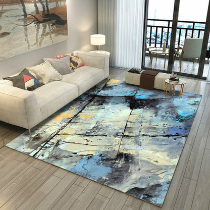 Skorter | Asian Abstract Painting Carpet Multi-Color Polypropylene Area Rug Machine Washable Non-Slip Back Stain Resistant Rug for Large Room