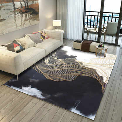 Skorter | Asian Abstract Painting Carpet Multi-Color Polypropylene Area Rug Machine Washable Non-Slip Back Stain Resistant Rug for Large Room