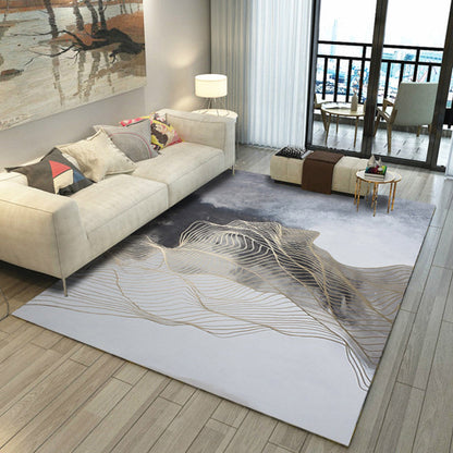 Skorter | Asian Abstract Painting Carpet Multi-Color Polypropylene Area Rug Machine Washable Non-Slip Back Stain Resistant Rug for Large Room