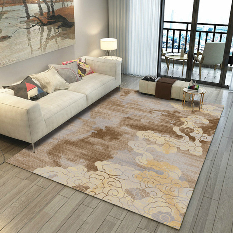 Skorter | Asian Abstract Painting Carpet Multi-Color Polypropylene Area Rug Machine Washable Non-Slip Back Stain Resistant Rug for Large Room