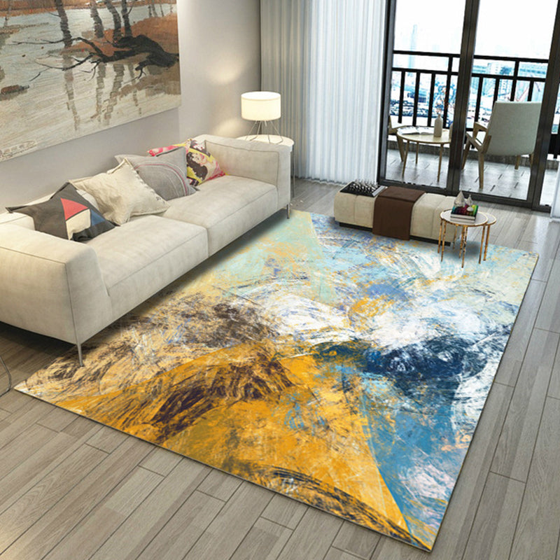 Skorter | Asian Abstract Painting Carpet Multi-Color Polypropylene Area Rug Machine Washable Non-Slip Back Stain Resistant Rug for Large Room