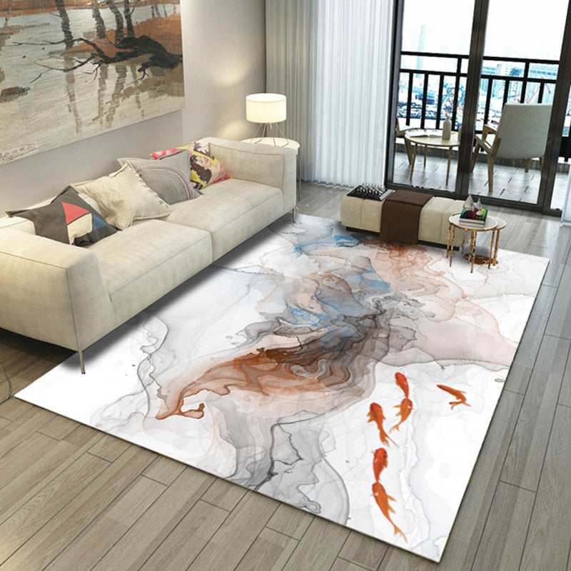 Skorter | Asian Abstract Painting Carpet Multi-Color Polypropylene Area Rug Machine Washable Non-Slip Back Stain Resistant Rug for Large Room
