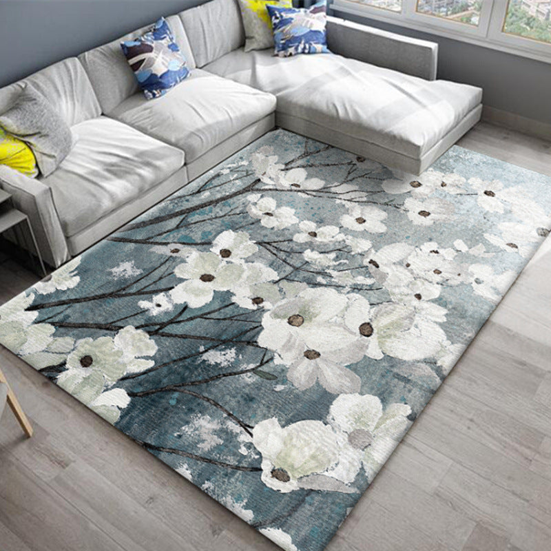 Skorter | Chic Oriental Rug Polyester Flower Botanical Rug Non-slip Machine Washable Pet-friendly Carpet for Living Room