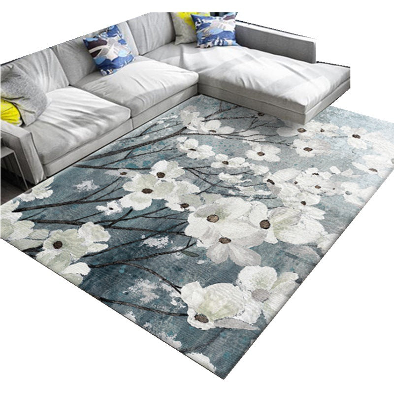 Skorter | Chic Oriental Rug Polyester Flower Botanical Rug Non-slip Machine Washable Pet-friendly Carpet for Living Room