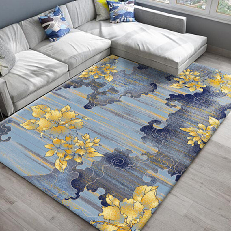 Skorter | Chic Oriental Rug Polyester Flower Botanical Rug Non-slip Machine Washable Pet-friendly Carpet for Living Room