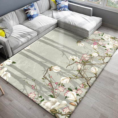 Skorter | Chic Oriental Rug Polyester Flower Botanical Rug Non-slip Machine Washable Pet-friendly Carpet for Living Room