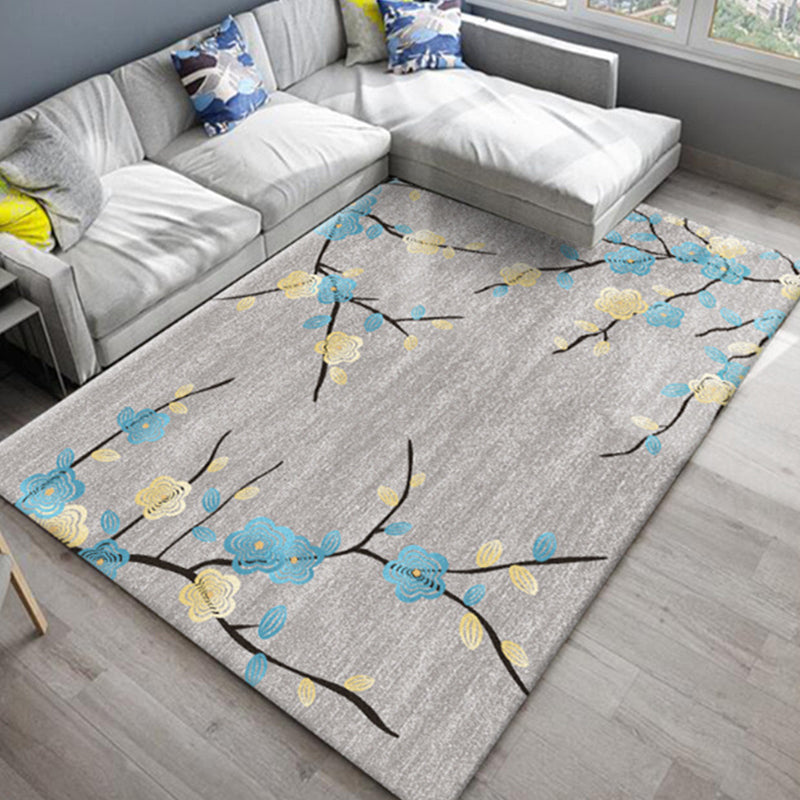 Skorter | Chic Oriental Rug Polyester Flower Botanical Rug Non-slip Machine Washable Pet-friendly Carpet for Living Room