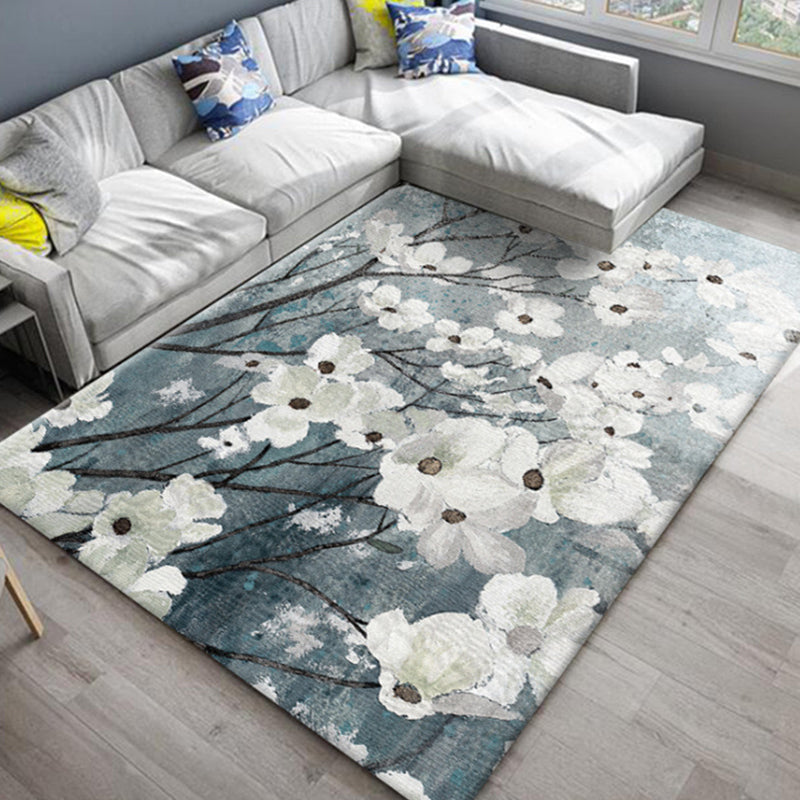 Skorter | Chic Oriental Rug Polyester Flower Botanical Rug Non-slip Machine Washable Pet-friendly Carpet for Living Room