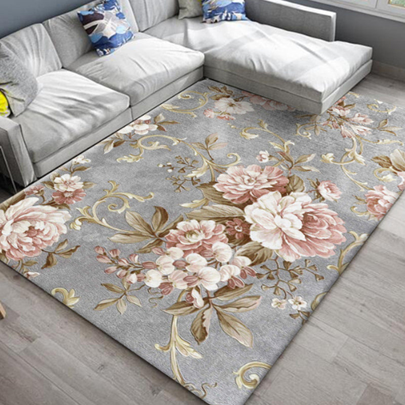 Skorter | Chic Oriental Rug Polyester Flower Botanical Rug Non-slip Machine Washable Pet-friendly Carpet for Living Room