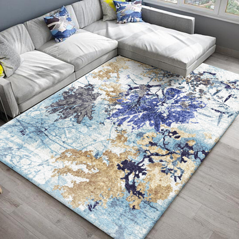 Skorter | Chic Oriental Rug Polyester Flower Botanical Rug Non-slip Machine Washable Pet-friendly Carpet for Living Room