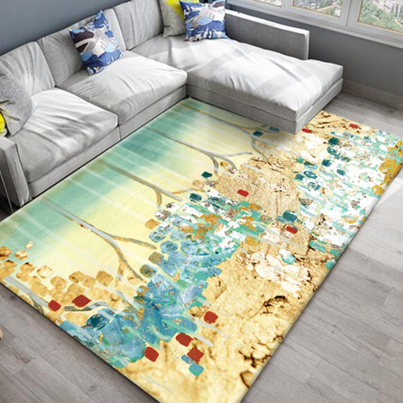Skorter | Chic Oriental Rug Polyester Flower Botanical Rug Non-slip Machine Washable Pet-friendly Carpet for Living Room