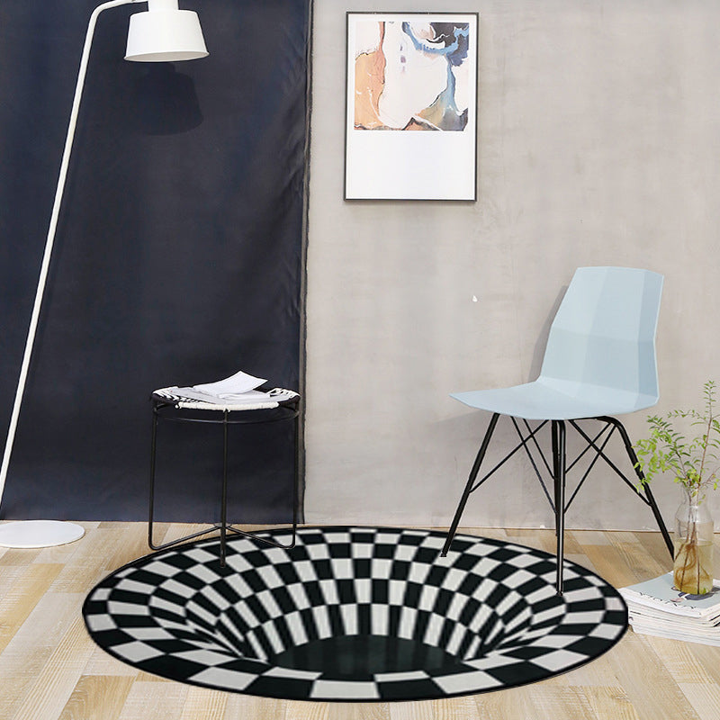 Skorter | Creepy Hole 3D Illusion Rug Black and White Modern Rug Polypropylene Pet-Friendly Antiskid Dirt-Resistant Rug for Living Room