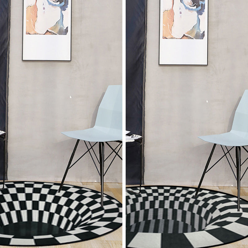 Skorter | Creepy Hole 3D Illusion Rug Black and White Modern Rug Polypropylene Pet-Friendly Antiskid Dirt-Resistant Rug for Living Room