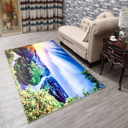 Skorter | Amazing Multicolor Natural Landscape Carpet Polyester Modern Carpet Stain Resistant Washable Non-Slip Back Carpet for Family Room