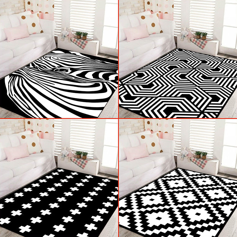 Skorter | Black and White Novelty Rug Polypropylene Optical Illusions Geometric Carpet Stain Resistant Pet Friendly Non Slip Rug for Home