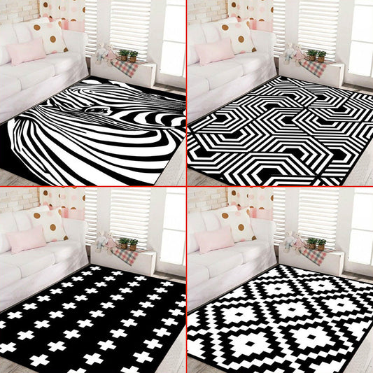 Skorter | Black and White Novelty Rug Polypropylene Optical Illusions Geometric Carpet Stain Resistant Pet Friendly Non Slip Rug for Home