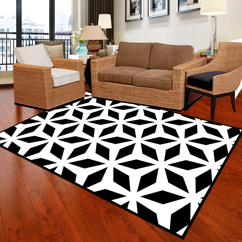 Skorter | Black and White Novelty Rug Polypropylene Optical Illusions Geometric Carpet Stain Resistant Pet Friendly Non Slip Rug for Home