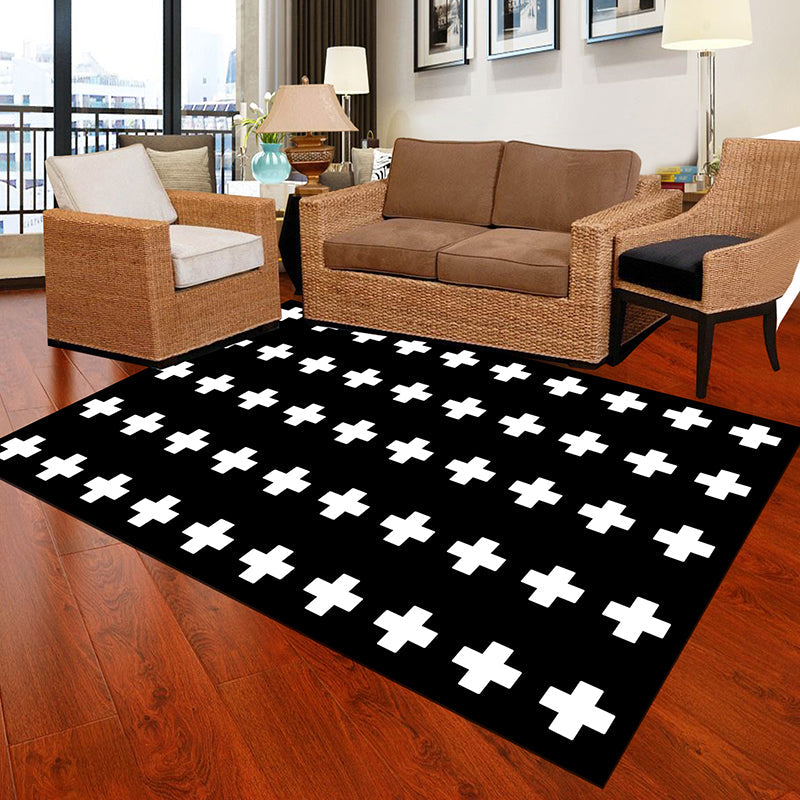 Skorter | Black and White Novelty Rug Polypropylene Optical Illusions Geometric Carpet Stain Resistant Pet Friendly Non Slip Rug for Home