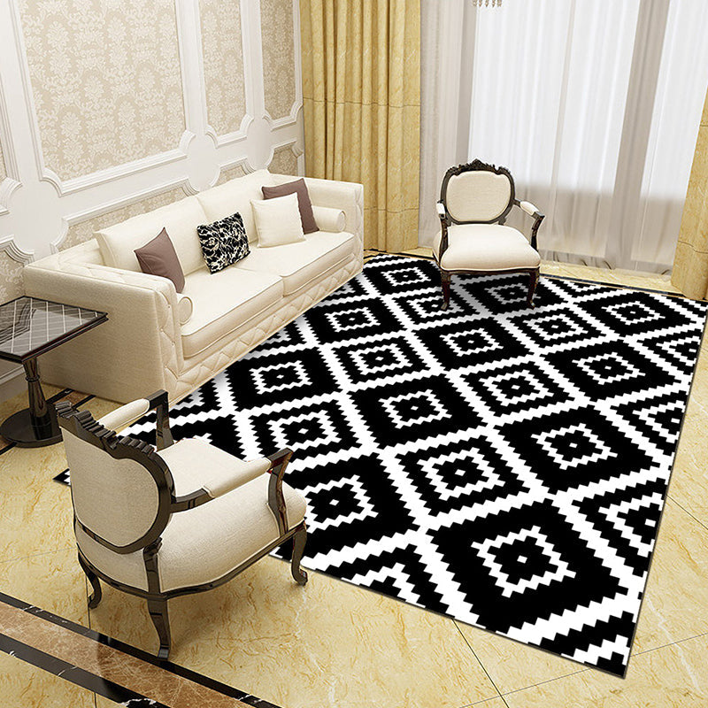 Skorter | Black and White Novelty Rug Polypropylene Optical Illusions Geometric Carpet Stain Resistant Pet Friendly Non Slip Rug for Home