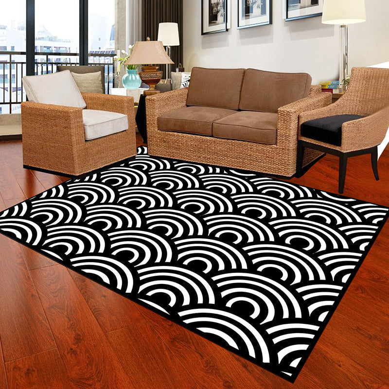 Skorter | Black and White Novelty Rug Polypropylene Optical Illusions Geometric Carpet Stain Resistant Pet Friendly Non Slip Rug for Home