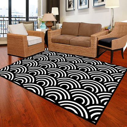 Skorter | Black and White Novelty Rug Polypropylene Optical Illusions Geometric Carpet Stain Resistant Pet Friendly Non Slip Rug for Home