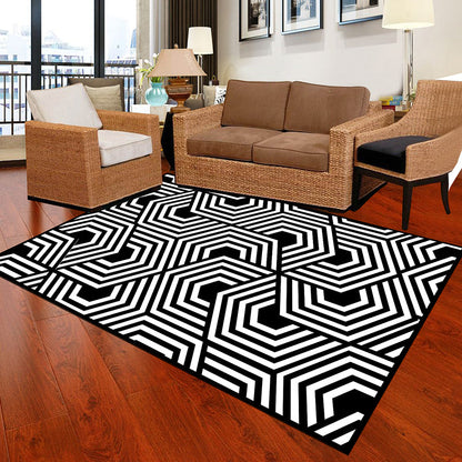 Skorter | Black and White Novelty Rug Polypropylene Optical Illusions Geometric Carpet Stain Resistant Pet Friendly Non Slip Rug for Home