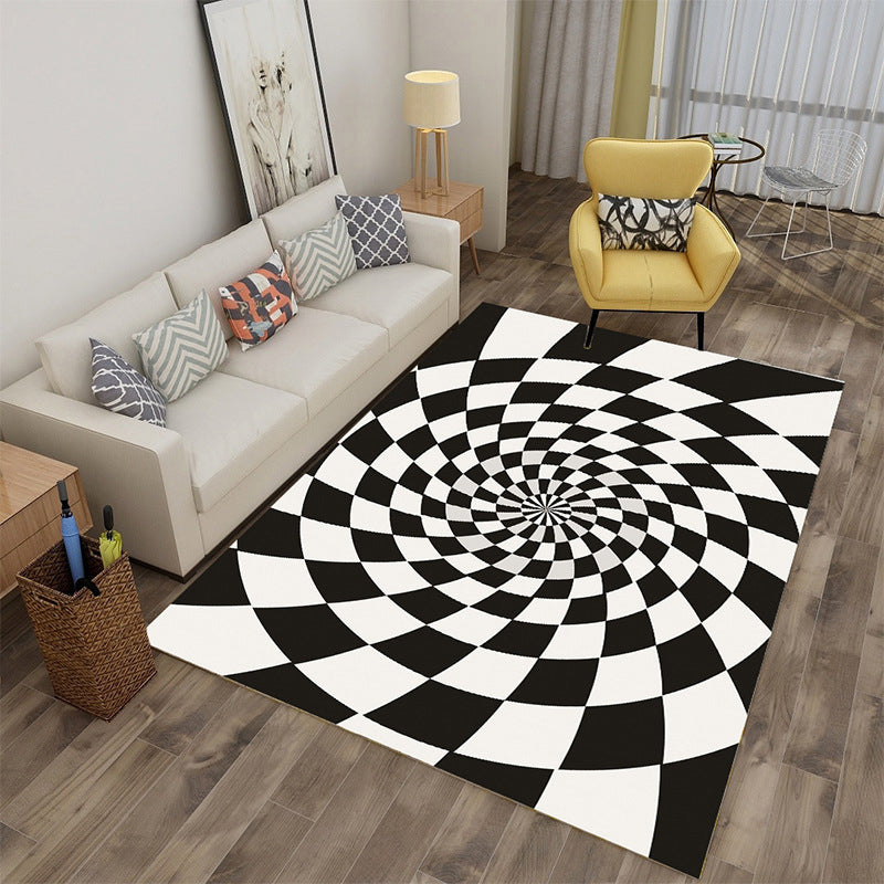 Skorter | Enchanting Multicolor Novelty Carpet Synthetic Twist Checker 3D Illusion Rug Machine Washable Pet Friendly Non-Slip Rug for Room