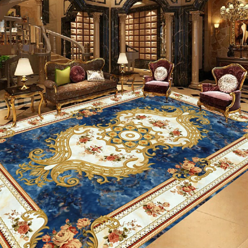 Skorter | Empire Floral Area Rug Multicolor Victorian Carpet Synthetic Stain Resistant Non-Slip Backing Pet Friendly Rug for Lounge