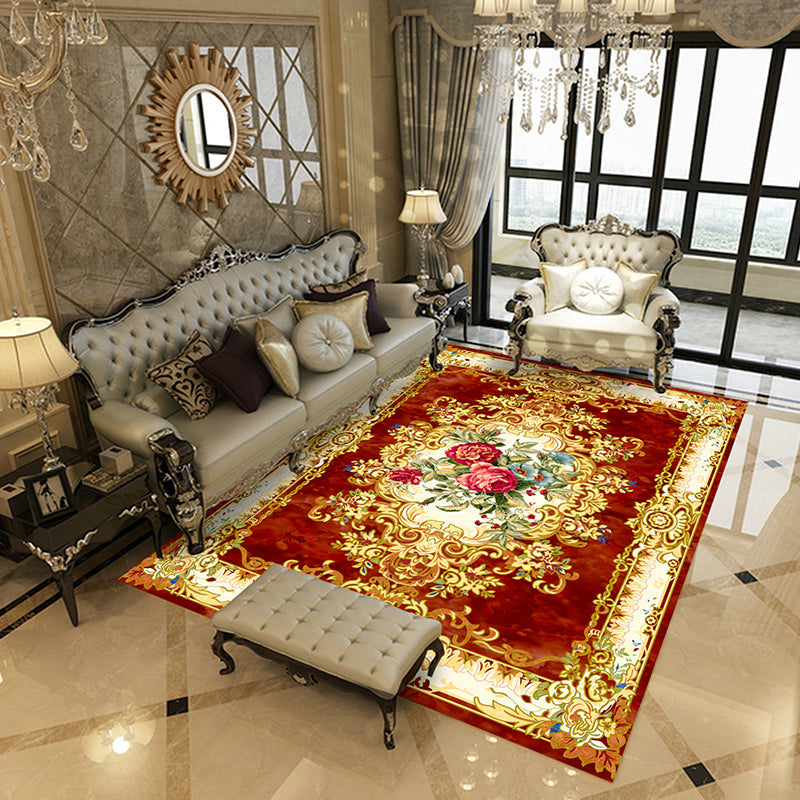 Skorter | Empire Floral Area Rug Multicolor Victorian Carpet Synthetic Stain Resistant Non-Slip Backing Pet Friendly Rug for Lounge