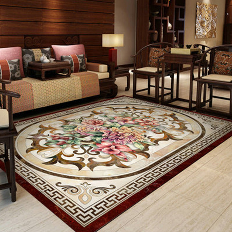 Skorter | Empire Floral Area Rug Multicolor Victorian Carpet Synthetic Stain Resistant Non-Slip Backing Pet Friendly Rug for Lounge