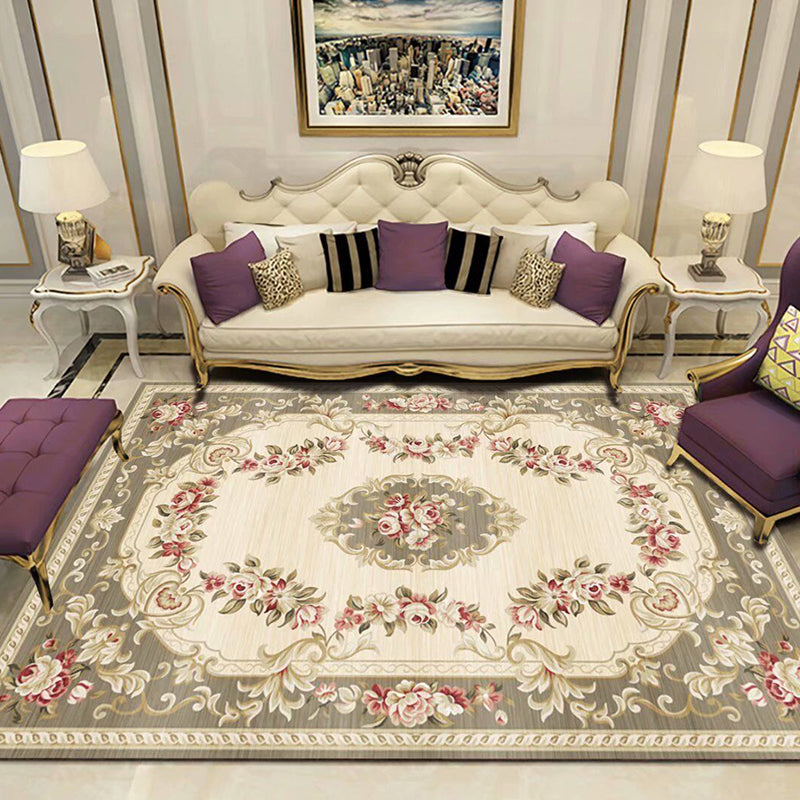 Skorter | Empire Floral Area Rug Multicolor Victorian Carpet Synthetic Stain Resistant Non-Slip Backing Pet Friendly Rug for Lounge