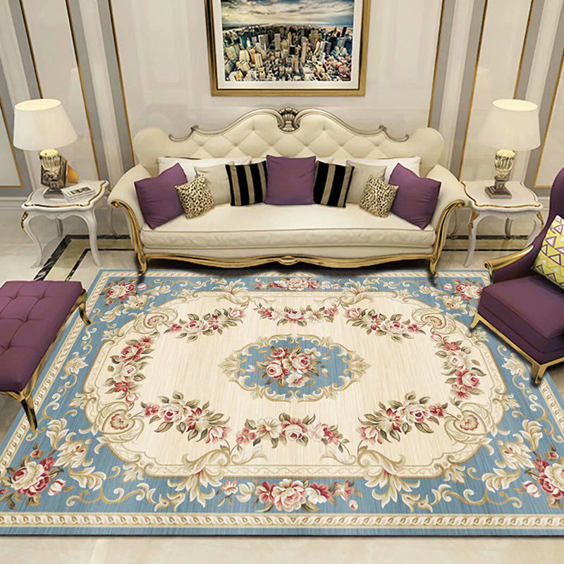 Skorter | Empire Floral Area Rug Multicolor Victorian Carpet Synthetic Stain Resistant Non-Slip Backing Pet Friendly Rug for Lounge