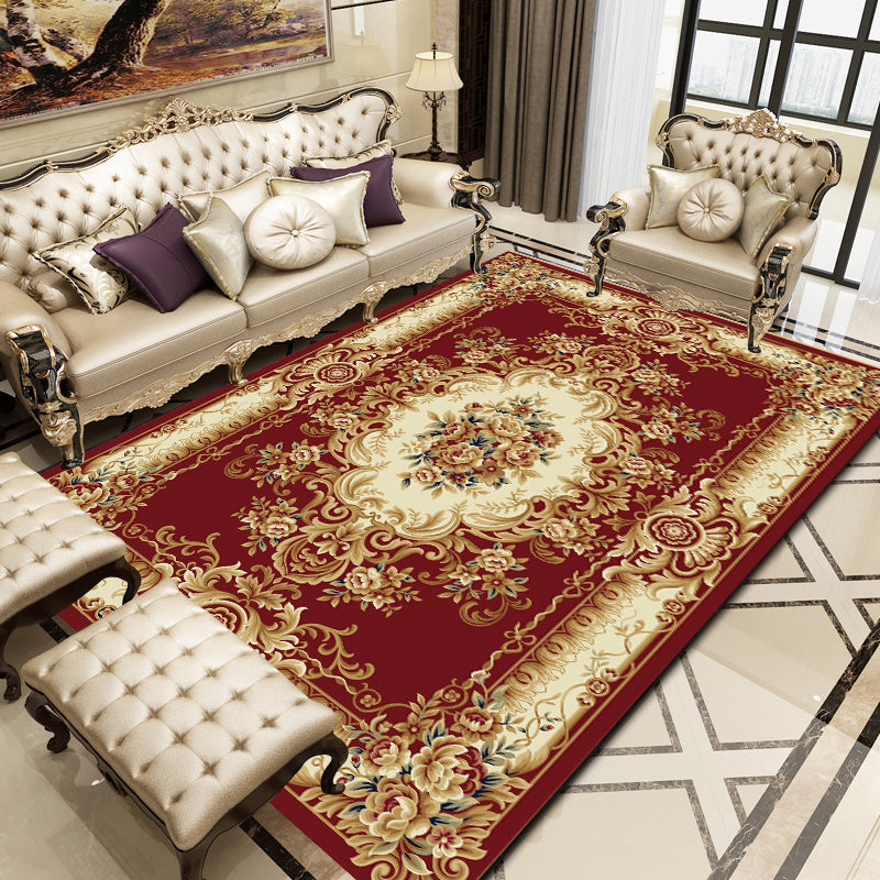 Skorter | Empire Floral Area Rug Multicolor Victorian Carpet Synthetic Stain Resistant Non-Slip Backing Pet Friendly Rug for Lounge