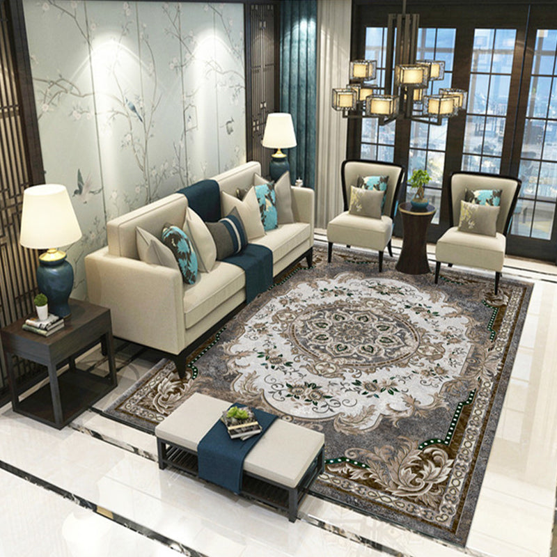 Skorter | Beautiful Peony Print Rug Multicolor Classic Rug Polypropylene Non-slip Machine Washable Stain Resistant Rug for the Room