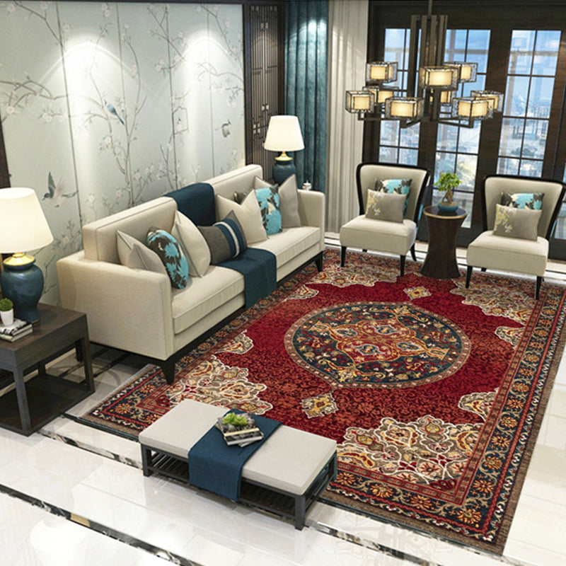 Skorter | Beautiful Peony Print Rug Multicolor Classic Rug Polypropylene Non-slip Machine Washable Stain Resistant Rug for the Room