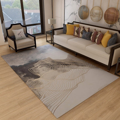Skorter | Asian abstract flowing print carpet Multicolor synthetic carpet pet-friendly washable non-slip flooring for living room